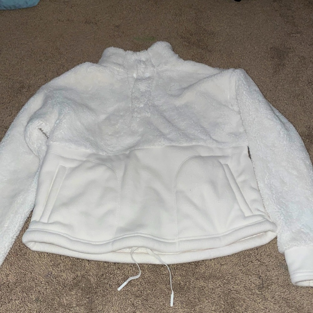 White fuzzy pull over